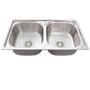 Imagem de Cuba inox dupla escovada com torneira flexível preta e tábua
