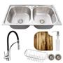 Imagem de Cuba inox dupla escovada com torneira flexível preta e tábua