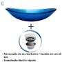 Imagem de Cuba oval de vidro temperado 47cm + válvula inteligente click inox p/ banheiros e lavabos - acabamento brilhante