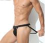 Imagem de Cueca jockstrap sexy suporte atletico com faixa aberta tecido arrastao furadinho sem forro