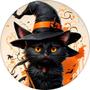 Imagem de Decoração Festa Halloween Painel Redondo Sublimado Com Gato Preto com Chapeu de Bruxa Grande 150 cm