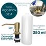 Imagem de Dispenser Dosador Detergente Dourado Ouro Gold Inox 350ml Embutir Porta Sabonete Liquido Embutido Cuba Pia Cozinha Banheiro Bancada Granito Marmore