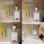 Imagem de Dispenser Pasta Dente Aplicador Creme Dental Suporte Escovas de Dente Banheiro Parede