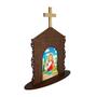Imagem de Display Enfeite de Mesa Religioso Capelinha Oratório Jesus Cristo Mod2 20cm Mdf Madeira Imbuia
