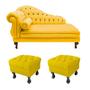 Imagem de Divã Recamier Larissa 150cm Direito de Quem Senta E 2 Puffs Retrô Suede Amarelo - DL DECOR