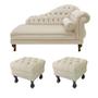 Imagem de Divã Recamier Larissa 150cm Esquerdo de Quem Senta E 2 Puffs Retrô Suede Bege - DL DECOR