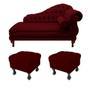 Imagem de Divã Recamier Larissa 150cm Esquerdo de Quem Senta E 2 Puffs Retrô Suede Vermelho Bordô - DL DECOR