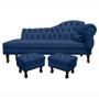 Imagem de Divã Recamier Namoradeira Larissa 140cm com Capitonê  Esquerda  02 Puffs Retrô Suede