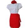 Imagem de Dolma Chef de Cozinha Uniforme Profissional Feminino Branco Gabardine Avental Vermelho