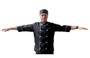 Imagem de Dolma preta m com friso e botão branco manga 3/4 unissex chef jaleco cozinha