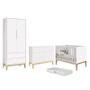 Imagem de Dormitório Completo Infantil Classic 2 Portas, Cômoda 6 Gavetas, Berço Branco Fosco com Pés Madeira Natural e Colchão D18 - Reller Móveis