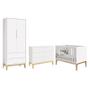 Imagem de Dormitório Completo Infantil Classic 2 Portas, Cômoda 6 Gavetas e Berço Branco Fosco com Pés Madeira Natural - Reller Móveis