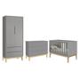Imagem de Dormitório Completo Infantil Classic 2 Portas, Cômoda 6 Gavetas e Berço Cinza Fosco com Pés Madeira Natural - Reller Móveis
