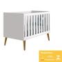 Imagem de Dormitório Completo Infantil Theo 2 Portas, Cômoda 6 Gavetas, Berço Branco Fosco com Pés Amadeirado e Colchão D18 - Reller Móveis