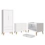 Imagem de Dormitório Completo Infantil Theo 2 Portas, Cômoda 6 Gavetas, Berço Branco Fosco com Pés Amadeirado e Colchão D18 - Reller Móveis