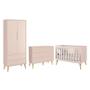 Imagem de Dormitório Completo Infantil Theo 2 Portas, Cômoda 6 Gavetas e Berço Rosa Fosco com Pés Madeira Natural - Reller Móveis