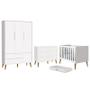 Imagem de Dormitório Completo Infantil Theo 3 Portas, Cômoda 6 Gavetas, Berço Branco Fosco com Pés Amadeirado e Colchão D18 - Reller Móveis