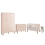 Imagem de Dormitório Completo Infantil Theo 3 Portas, Cômoda 6 Gavetas, Berço e Mesa de Canto Rosa Fosco com Pés Amadeirado - Reller Móveis
