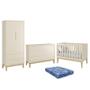 Imagem de Dormitório Infantil Classic 2 Portas, Cômoda 1 Porta, Berço com Pés Madeira Natural e Colchão - Reller Móveis