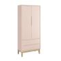 Imagem de Dormitório Infantil Classic 2 Portas, Cômoda 1 Porta, Berço Rosa Fosco com Pés Madeira Natural e Colchão - Reller Móveis