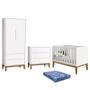 Imagem de Dormitório Infantil Classic 2 Portas, Cômoda 3 Gavetas, Berço Branco com Pés Amadeirado e Colchão - Reller Móveis