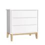 Imagem de Dormitório Infantil Classic 2 Portas, Cômoda 3 Gavetas, Berço Branco Fosco com Pés Madeira Natural e Colchão - Reller Móveis