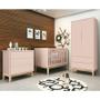 Imagem de Dormitório Infantil Classic 2 Portas, Cômoda 3 Gavetas, Berço Rosa Fosco com Pés Madeira Natural e Colchão - Reller Móveis