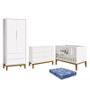 Imagem de Dormitório Infantil Classic 2 Portas, Cômoda 6 Gavetas, Berço Branco Fosco com Pés Amadeirado e Colchão - Reller Móveis