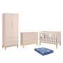 Imagem de Dormitório Infantil Classic 2 Portas, Cômoda 6 Gavetas, Berço Rosa Fosco com Pés Madeira Natural e Colchão - Reller Móveis