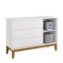 Imagem de Dormitório Infantil Classic 3 Portas, Cômoda 1 Porta e Berço Branco Fosco com Pés Amadeirado - Reller Móveis