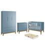 Imagem de Dormitório Infantil Classic 3 Portas, Cômoda, Berço Azul com Pés Amadeirado e Colchão D18 - Reller Móveis