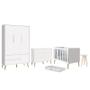 Imagem de Dormitório Infantil Theo 3 Portas, Cômoda 6 Gavetas, Berço, Mesa de Canto Branco Fosco com Pés Madei