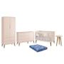 Imagem de Dormitório Infantil Theo Retrô 2 Portas, Cômoda 1 Porta, Berço, Mesa de Apoio Rosa com Pés Amadeirado e Colchão - Reller Móveis