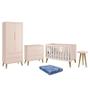 Imagem de Dormitório Infantil Theo Retrô 2 Portas, Cômoda, Berço, Mesa de Apoio Rosa com Pés Amadeirado e Colchão - Reller Móveis