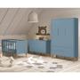 Imagem de Dormitório Infantil Theo Retrô 3 Portas, Cômoda 1 Porta, Berço Azul com Pés Amadeirado e Colchão - Reller Móveis