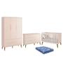 Imagem de Dormitório Infantil Theo Retrô 3 Portas, Cômoda 1 Porta, Berço Rosa com Pés Amadeirado e Colchão - Reller Móveis