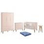 Imagem de Dormitório Infantil Theo Retrô 3 Portas, Cômoda, Berço, Mesa de Apoio Rosa com Pés Amadeirado e Colchão - Reller Móveis