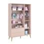 Imagem de Dormitório Theo 3 Portas, Cômoda 6 Gavetas, Berço, Mesa de Canto Rosa Fosco com Pés Madeira Natural e Colchão - Reller Móveis