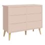 Imagem de Dormitório Theo 3 Portas, Cômoda 6 Gavetas, Berço, Mesa de Canto Rosa Fosco com Pés Madeira Natural e Colchão - Reller Móveis