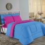 Imagem de Edredom Casal 100% Algodão Em Malha Fio 30/1 Dupla Face Kit 04 Peças - Pink Com Azul Turquesa