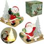 Imagem de Enfeite papai noel treno com arvore de porcelana com luz 2 pecas 10x9x5cm