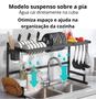 Imagem de Escorredor de Louça Suspenso 85cm Preto luxuoso- de Cozinha em Aço Inoxidável para Pratos