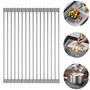 Imagem de Escorredor de Louças Esteira Secadora/Secagem Dobrável Aço Inox Multifunções Portátil Dobrável Descanso Panelas Cozinha 23 x 47cm