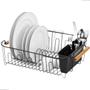 Imagem de Escorredor Organizador de Louças Aramado Pia 15 Pratos Cozinha com Porta Talher e Porta Copos Wide Black Eco Design Preto Arthi