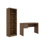 Imagem de Escritório com Mesa para Computador 2 Gavetas Com Armário Prateleiras Portas Nogal - FdECOR