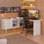 Imagem de Escrivaninha Em L Mesa Para Computador Gamer 3 Gavetas Branco Lisboa Madesa