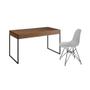 Imagem de Escrivaninha Industrial Escritório Malta Amêndoa 137x53cm com 1 Cadeira Eames Eiffel Branca Base Fer
