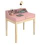Imagem de escrivaninha infantil rosa com gaveta e pes de madeira