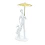 Imagem de Escultura em Resina Branca Pai e Filha Com Guarda-chuva Dourado