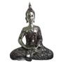 Imagem de Escultura Estátua Buda da Felicidade Prata Envelhecida Resina Importada SALDÃO.